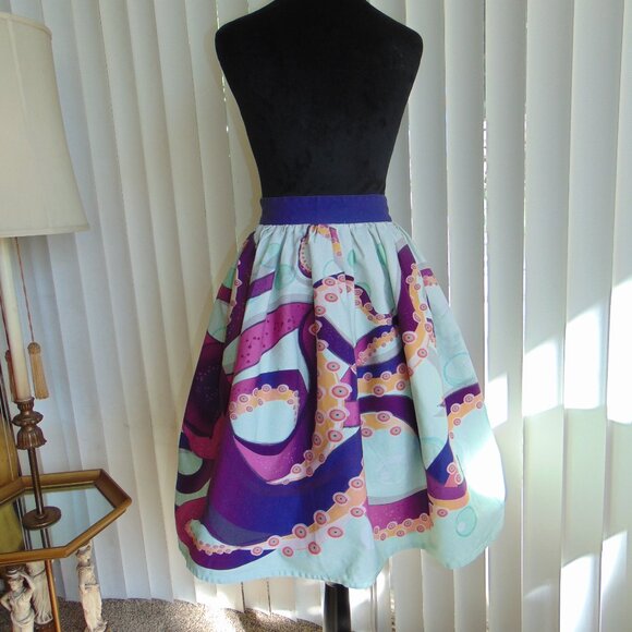RARE Unique Vintage Purple Octopus Bubble Swing Skirt - Pinup Rockabilly Punk XL - Picture 5 of 12